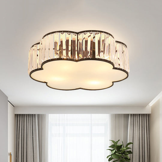 Contemporary Black Crystal Cloud Flush Lamp With 3/4/5 Lights - Bedroom Flushmount Lighting