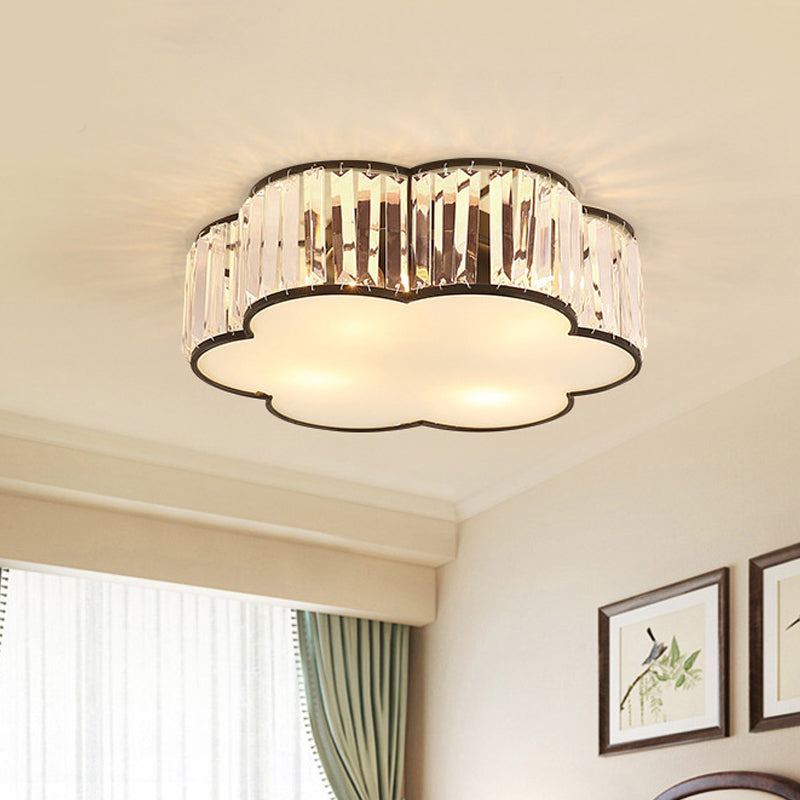 Contemporary Black Crystal Cloud Flush Lamp With 3/4/5 Lights - Bedroom Flushmount Lighting