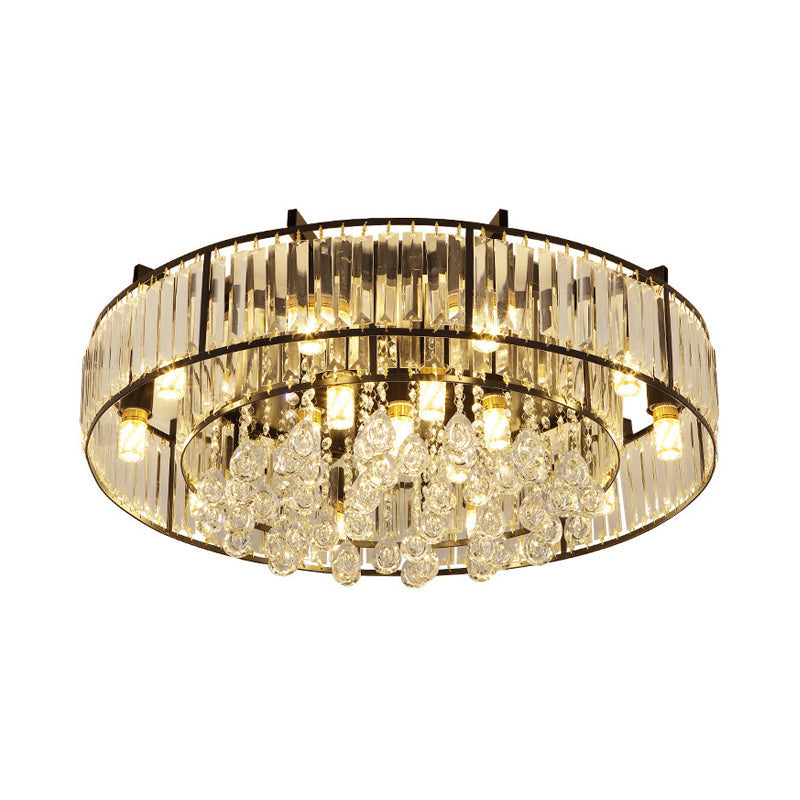 Modern Round Flush Mount Ceiling Light With Crystal Draping - 7/13 - Light Options