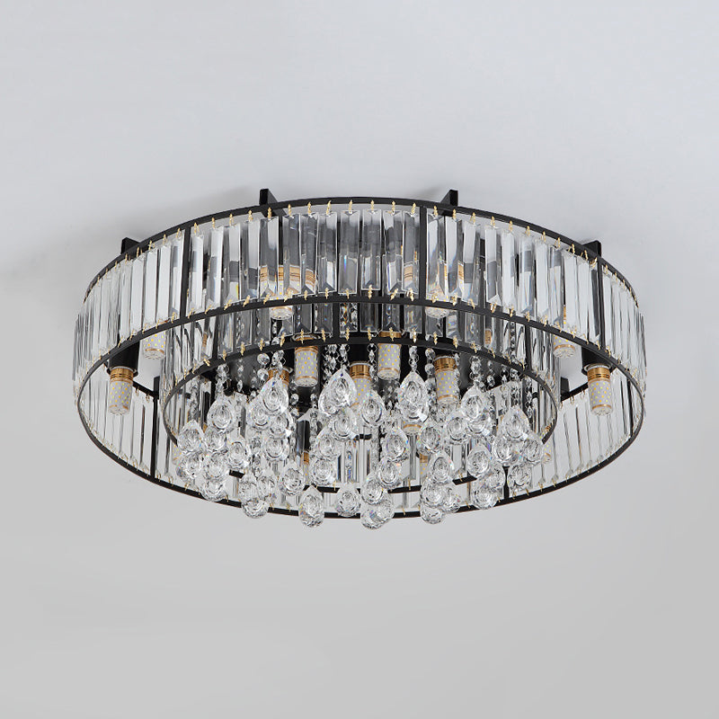 Modern Round Flush Mount Ceiling Light With Crystal Draping - 7/13 - Light Options