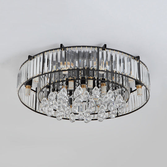 Modern Round Flush Mount Ceiling Light With Crystal Draping - 7/13 - Light Options
