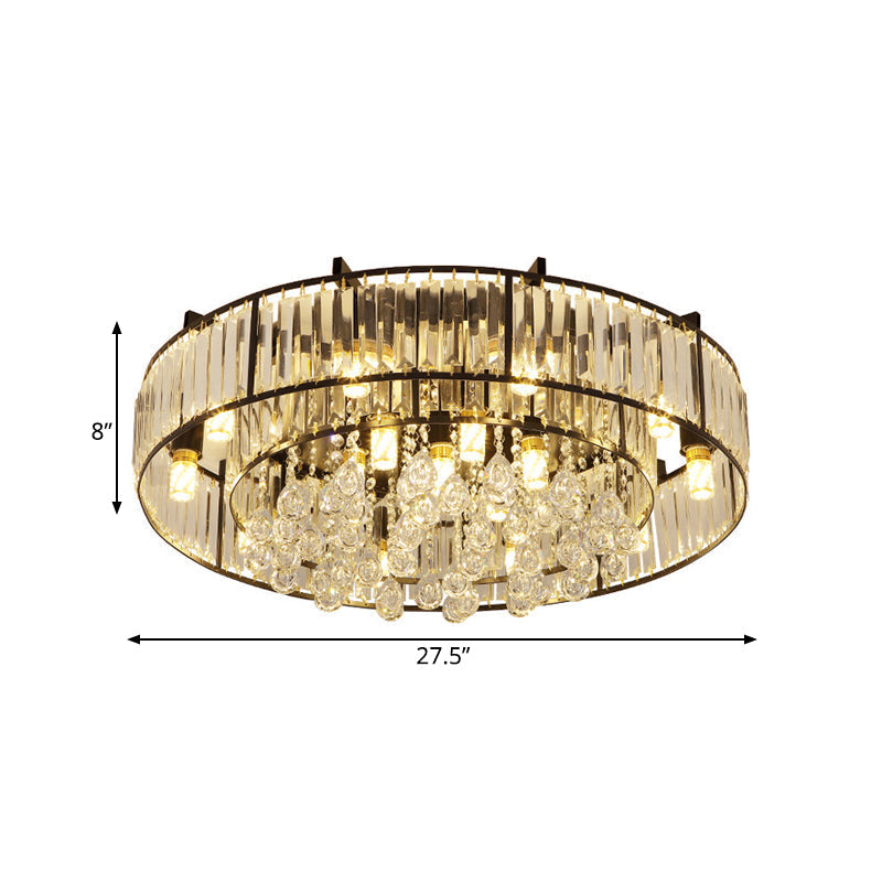 Modern Round Flush Mount Ceiling Light With Crystal Draping - 7/13 - Light Options