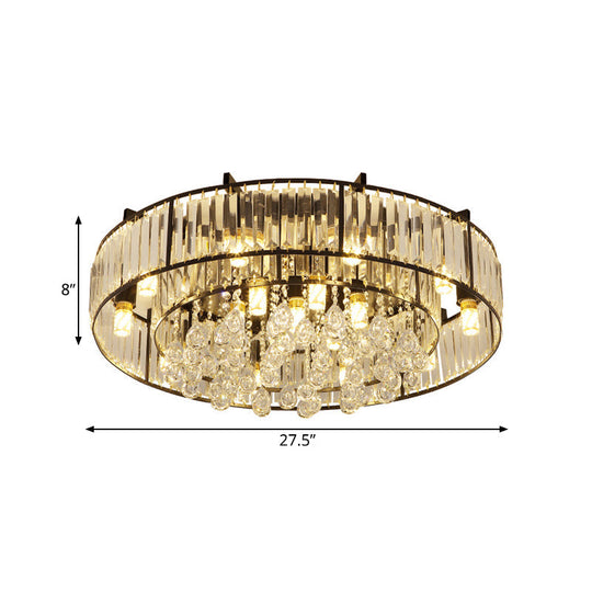 Modern Round Flush Mount Ceiling Light With Crystal Draping - 7/13 - Light Options