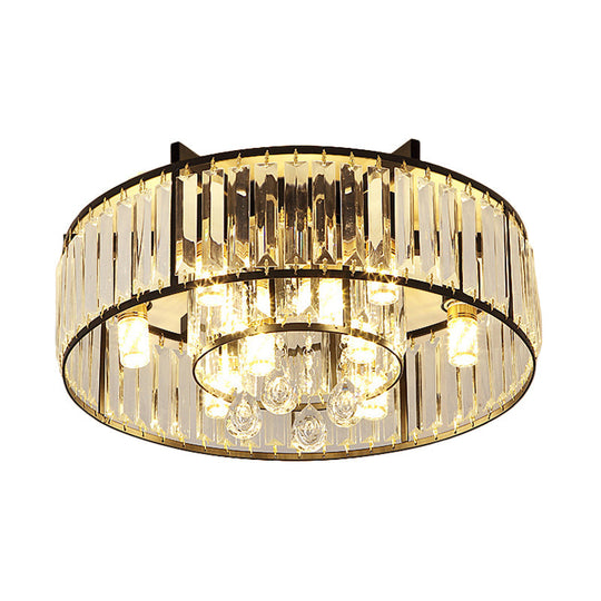 Modern Round Flush Mount Ceiling Light With Crystal Draping - 7/13-Light Options