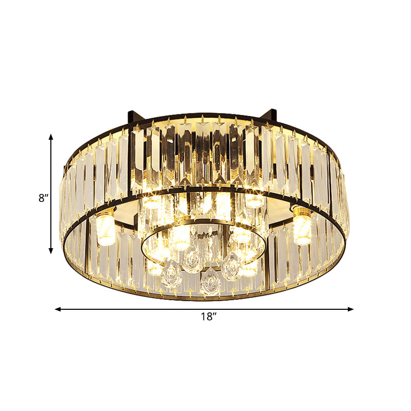 Modern Round Flush Mount Ceiling Light With Crystal Draping - 7/13 - Light Options
