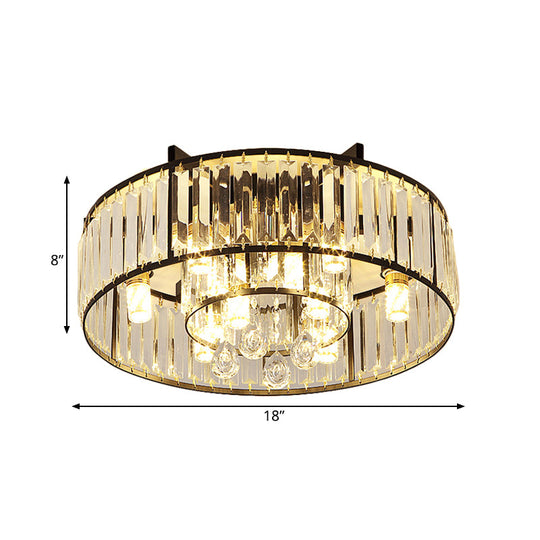 Modern Round Flush Mount Ceiling Light With Crystal Draping - 7/13-Light Options