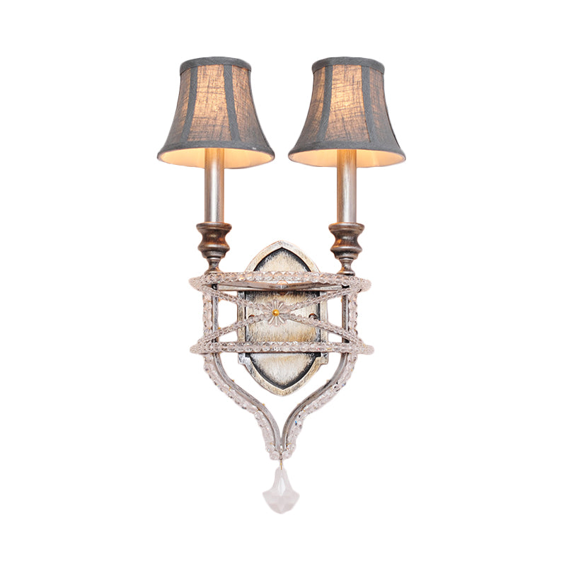 Vintage Gold/Silver Empire Shade Wall Sconce With Crystal Accent - Set Of 2 Lights