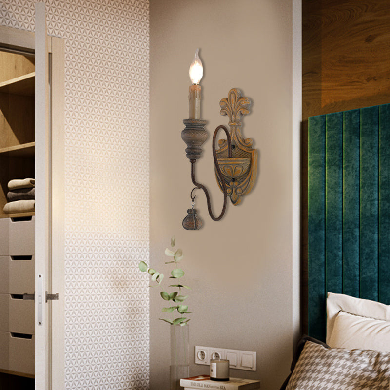 Vintage Metal Distressed Wood Wall Lamp With Curved Arms - 1/2 Lights Perfect For Dining Room Sconce