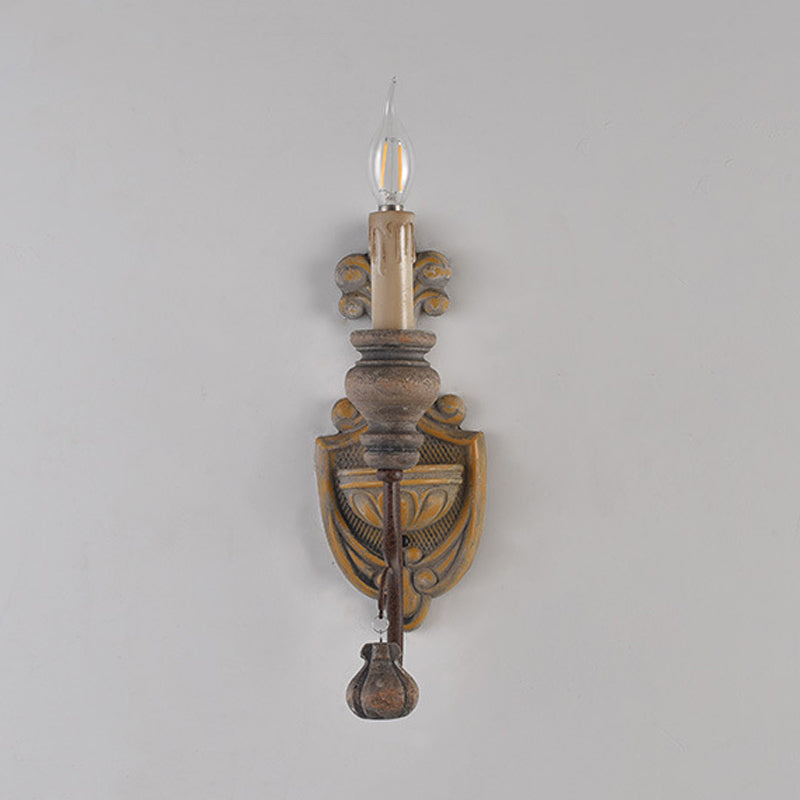 Vintage Metal Distressed Wood Wall Lamp With Curved Arms - 1/2 Lights Perfect For Dining Room Sconce