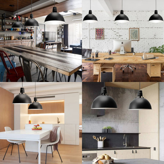 Industrial Dining Room Pendant Lighting - 16’/19.5’ W 1-Light Metal Dome Shade Hanging Ceiling