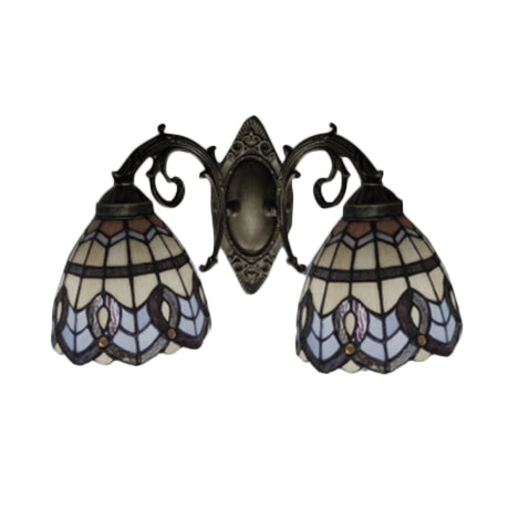 Baroque Stained Glass Wall Sconce With 2 Tiffany Style Beige Heads - Bedroom Décor