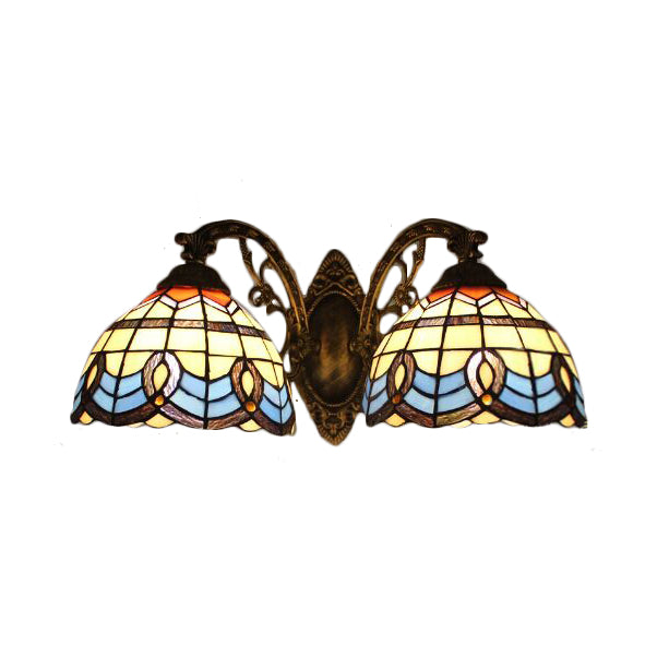 Baroque Stained Glass Wall Sconce With 2 Tiffany Style Beige Heads - Bedroom Décor