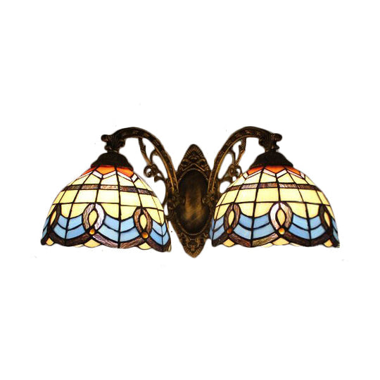 Baroque Stained Glass Wall Sconce With 2 Tiffany Style Beige Heads - Bedroom Décor