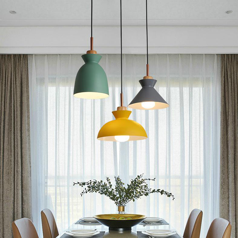 Modern Metal Pendant Light With Colorful Bowl Shade For Dining Table