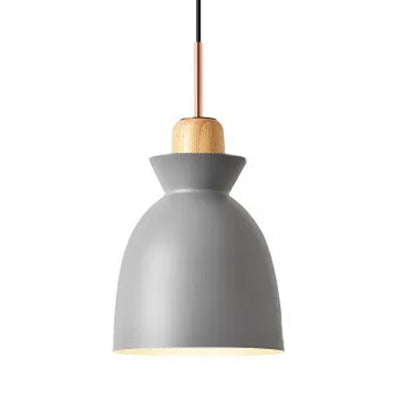 Contemporary Gray/White Bell Shade Pendant Ceiling Lamp - Metallic Indoor Hanging Light With 1 Bulb