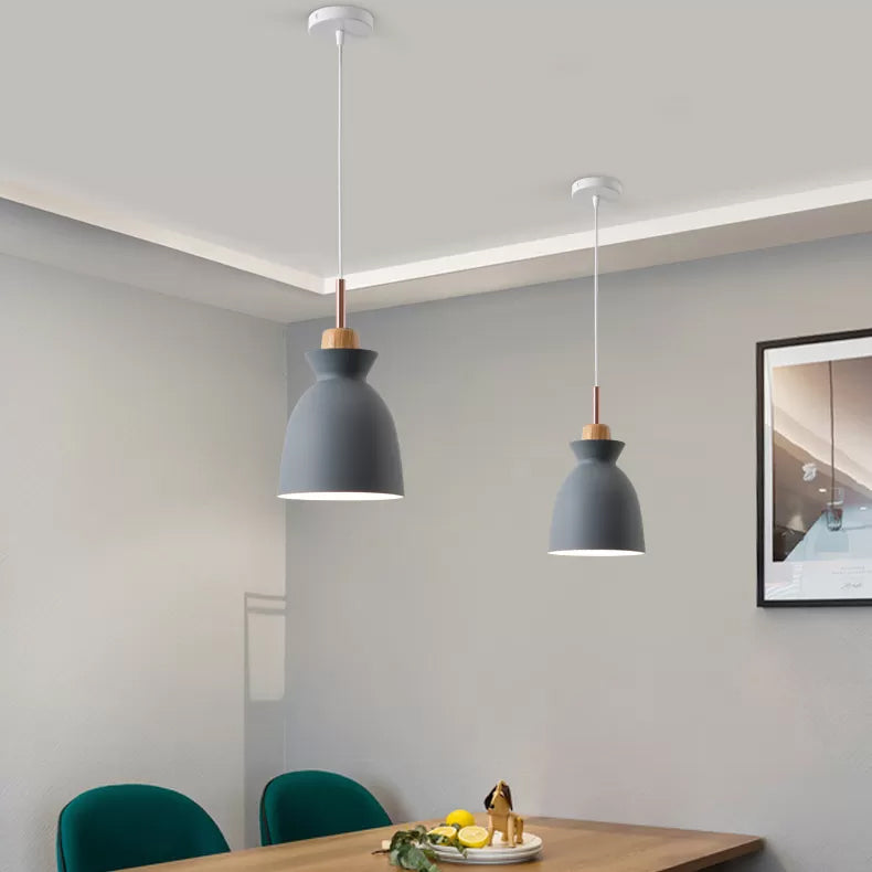 Contemporary Gray/White Bell Shade Pendant Ceiling Lamp - Metallic Indoor Hanging Light With 1 Bulb