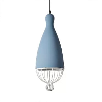 Teardrop Metal Hanging Lamp With Cage Shade - 1 Head Kitchen Pendant Light In Grey/Pink Macaron