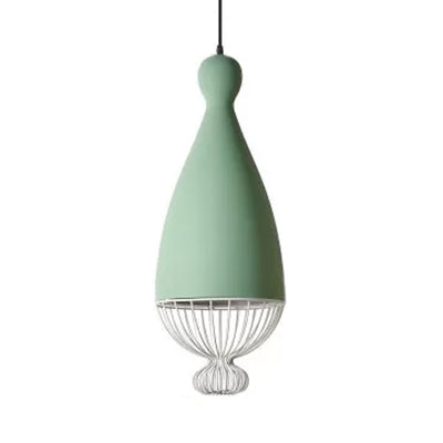 7/10/15 W Teardrop Metal Hanging Lamp With Cage Shade - Macaron Style Kitchen Pendant Light 1 Head