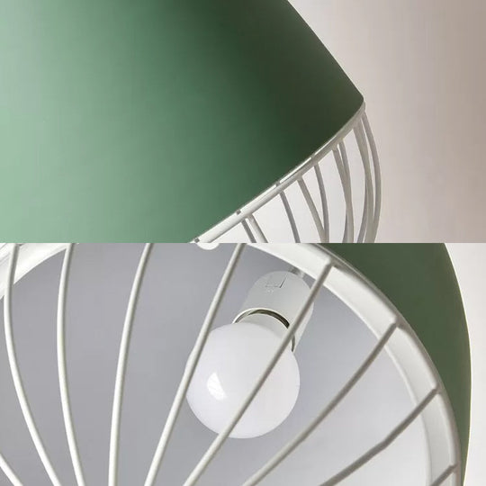 7/10/15 W Teardrop Metal Hanging Lamp With Cage Shade - Macaron Style Kitchen Pendant Light 1 Head