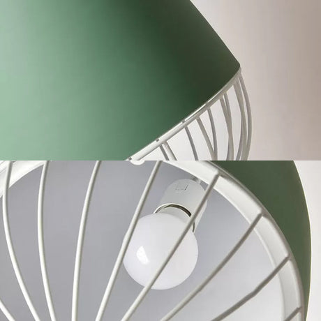 Teardrop Metal Hanging Lamp With Cage Shade - 1 Head Kitchen Pendant Light In Grey/Pink Macaron