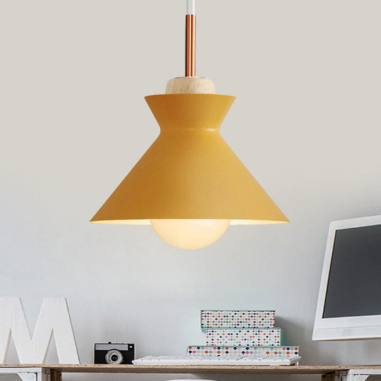 Contemporary Dome/Cone Metal Pendant Light With 1 In Grey Yellow And Green / Cone