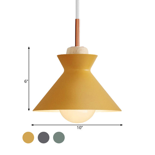 Contemporary Dome/Cone Metal Pendant Light With 1 In Grey Yellow And Green