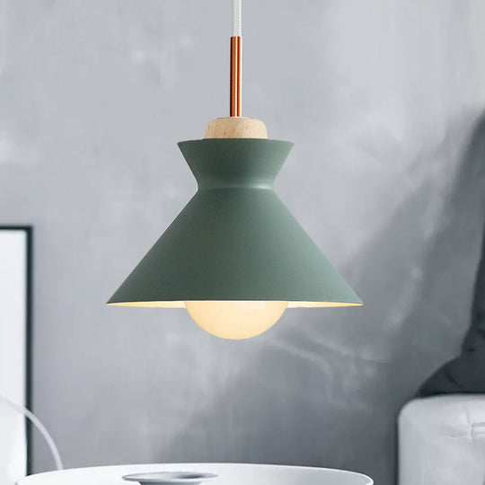 Contemporary Dome/Cone Metal Pendant Light With 1 In Grey Yellow And Green / Cone