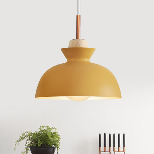 Contemporary Dome/Cone Metal Pendant Light With 1 In Grey Yellow And Green / Dome