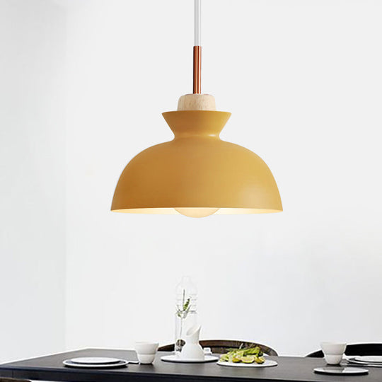 Contemporary Dome/Cone Metal Pendant Light With 1 In Grey Yellow And Green