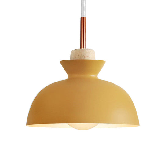 Contemporary Dome/Cone Metal Pendant Light With 1 In Grey Yellow And Green