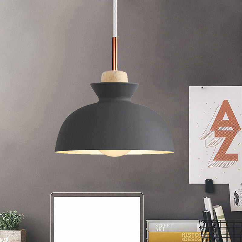 Contemporary Dome/Cone Metal Pendant Light With 1 In Grey Yellow And Green