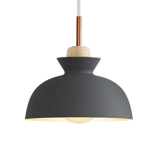 Contemporary Dome/Cone Metal Pendant Light - Grey/Yellow/Green