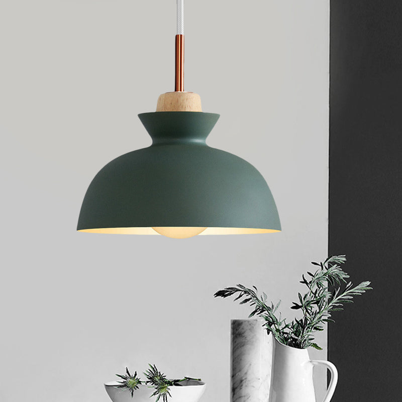 Contemporary Dome/Cone Metal Pendant Light - Grey/Yellow/Green