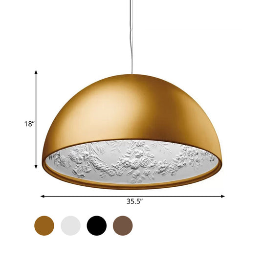 Nordic Dome Pendant Light With Intricate Pattern 1-Light In Black/White/Brown 16’/23.5’/35.5’