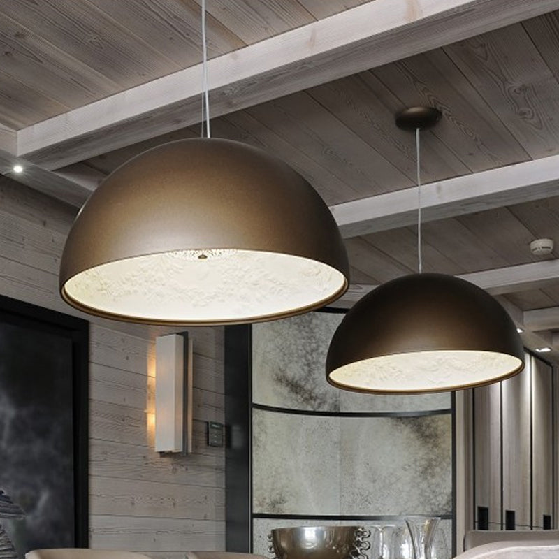 Nordic Dome Pendant Light With Intricate Pattern 1-Light In Black/White/Brown 16’/23.5’/35.5’