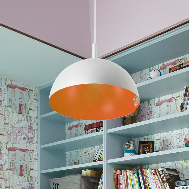 Metal Dome Ceiling Pendant Light With Simple Style Design - 1 Orange/Blue/Chrome Fixture For Dining