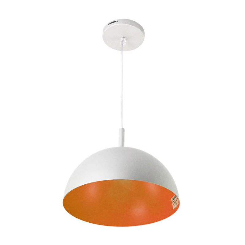 Simple Metal Dome Pendant Lamp With 1 Light In Orange/Blue/Chrome For Dining Room - 10/16 Wide