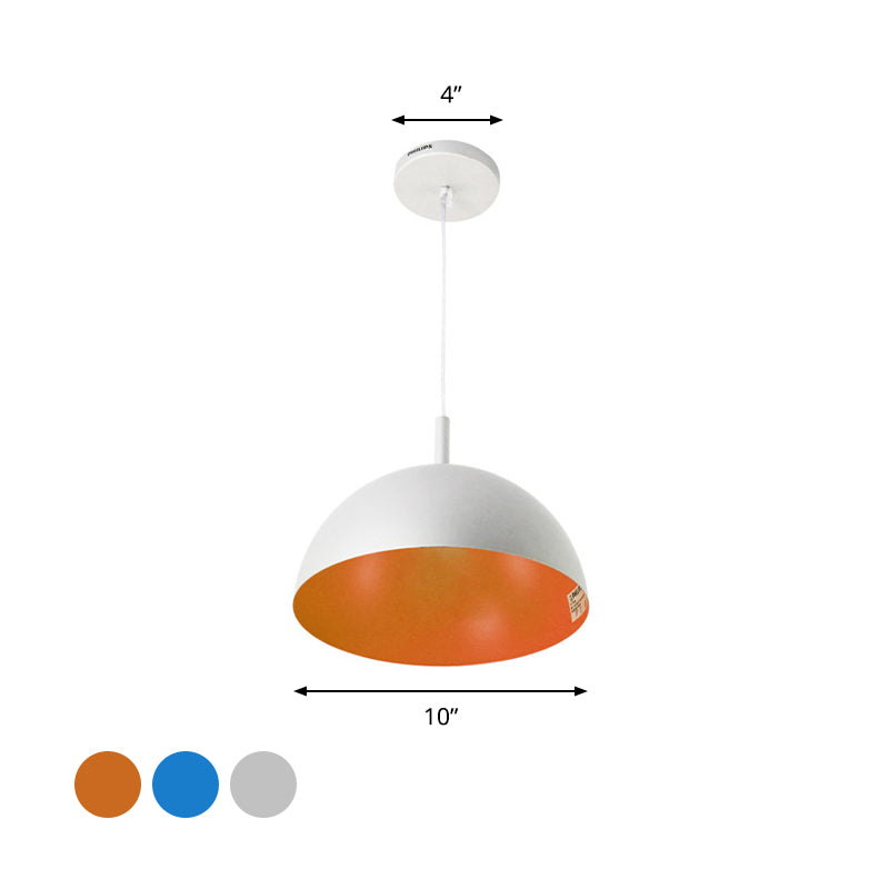 Simple Metal Dome Pendant Lamp With 1 Light In Orange/Blue/Chrome For Dining Room - 10/16 Wide