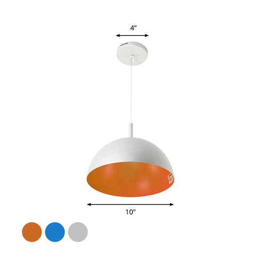 Simple Metal Dome Pendant Lamp With 1 Light In Orange/Blue/Chrome For Dining Room - 10/16 Wide