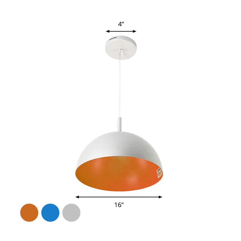 Metal Dome Ceiling Pendant Light With Simple Style Design - 1 Orange/Blue/Chrome Fixture For Dining