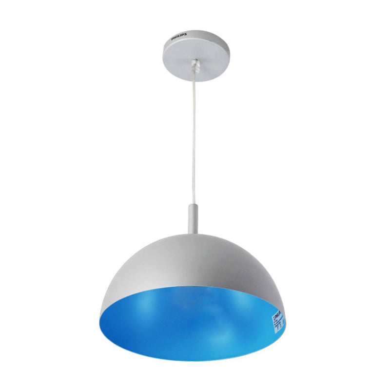 Metal Dome Ceiling Pendant Light With Simple Style Design - 1 Orange/Blue/Chrome Fixture For Dining