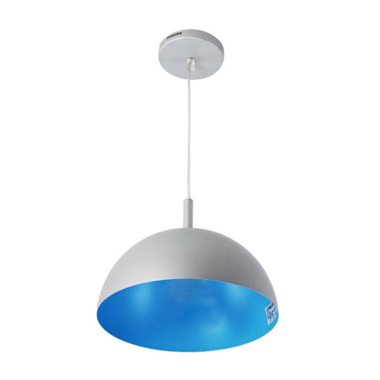 Metal Dome Ceiling Pendant Light With Simple Style Design - 1 Orange/Blue/Chrome Fixture For Dining