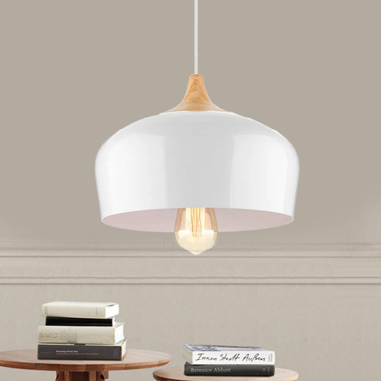 Nordic Metal Hanging Lamp With Bowl Shade - Black/White Suspension Light For Dining Room