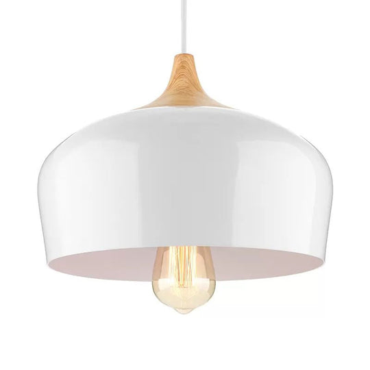 Nordic Metal Hanging Lamp With Bowl Shade - Black/White Suspension Light For Dining Room