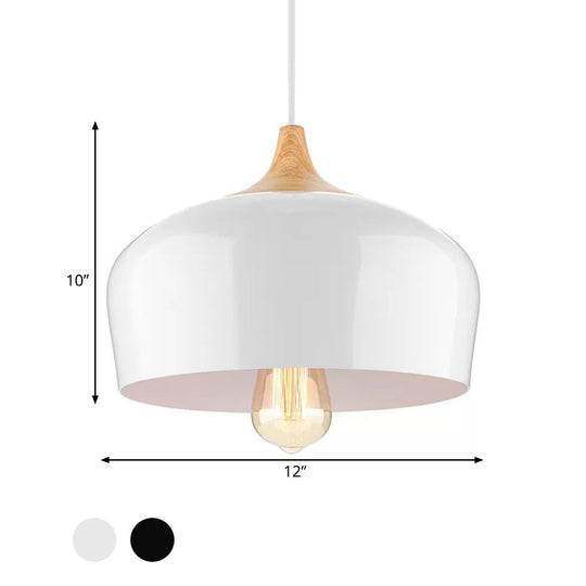 Nordic Metal Hanging Lamp With Bowl Shade - Black/White Suspension Light For Dining Room