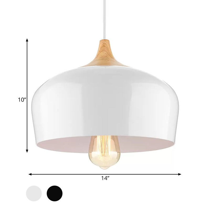 Nordic Metal Hanging Lamp With Bowl Shade - Black/White Suspension Light For Dining Room