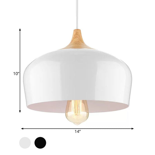 Nordic Metal Hanging Lamp With Bowl Shade - Black/White Suspension Light For Dining Room