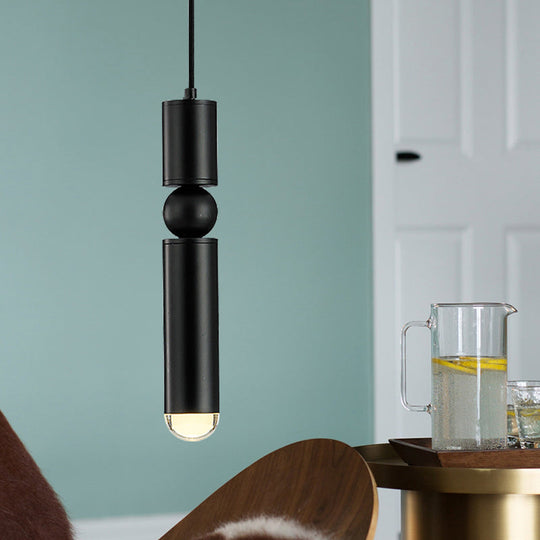 Modern Tube Hanging Light - Metal Black/White/Brass Led Suspension Pendant In Warm Ideal For Dining