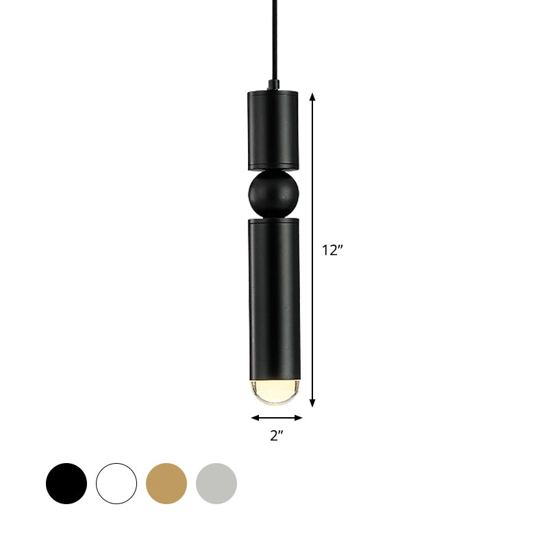 Modern Tube Hanging Light - Metal Black/White/Brass Led Suspension Pendant In Warm Ideal For Dining