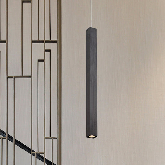 Modern Cuboid Ceiling Light - Single Head Metal Pendant Fixture For Living Room Black/White Led